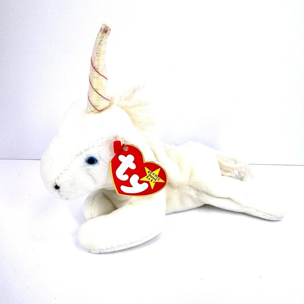 Ty Beanie Baby Mystic Unicorn 1993 PVC Pellets White Plush Tags